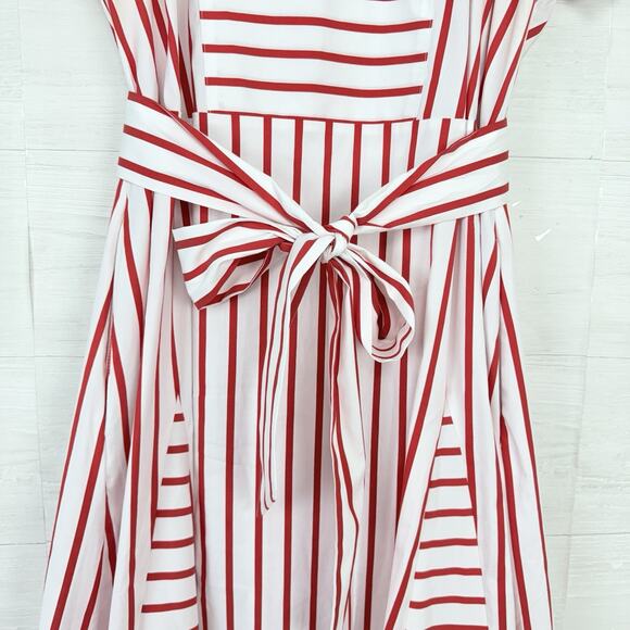 Chico's Embroidered Godet Stripe Maxi Dress Large 12 Red Coastal Vacation Resort - Picture 4 of 16